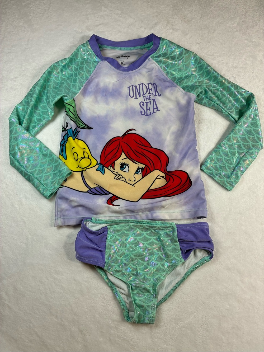 Disney Swim Shirt Size 5T Purple Teal Rash Guard Top